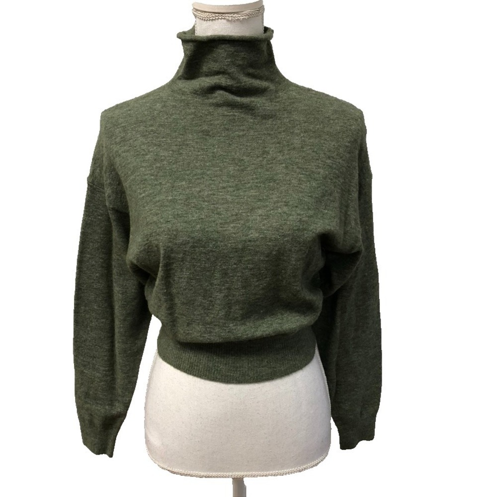 Wilfred Wool Wrap Sweater Jumper Womens 2XS Green Turtleneck Cropped Pullover